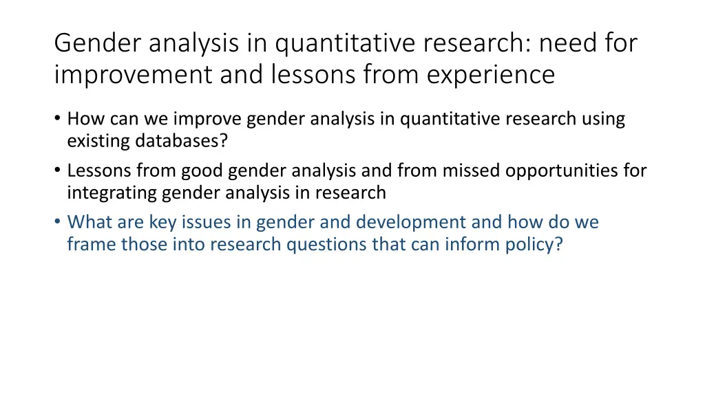 gender analysis in quantitative research need