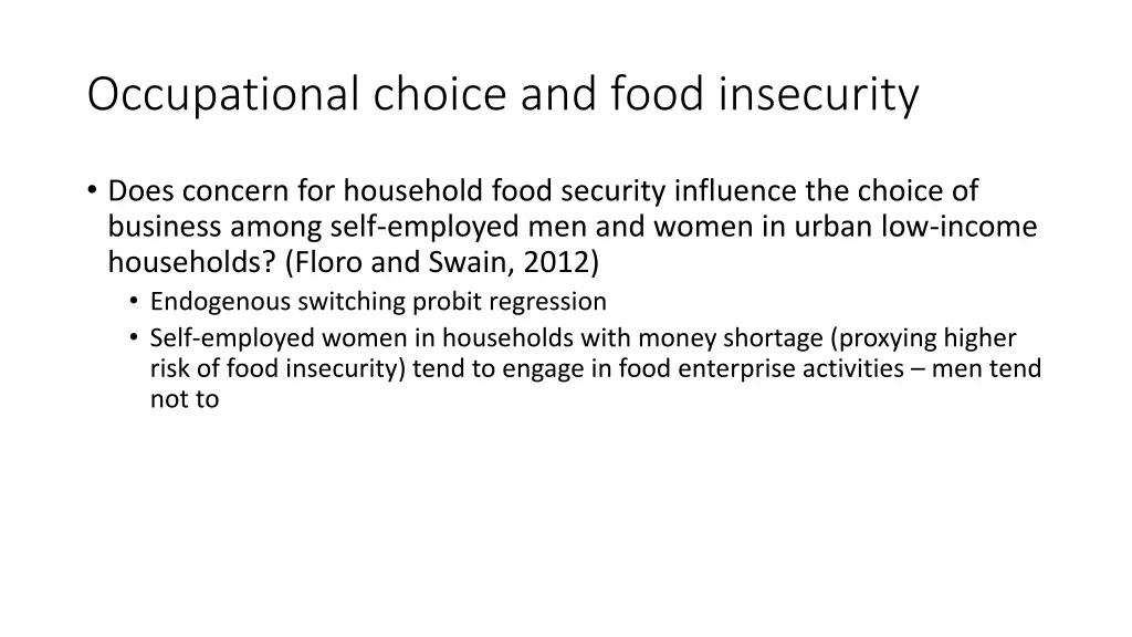 occupational choice and food insecurity