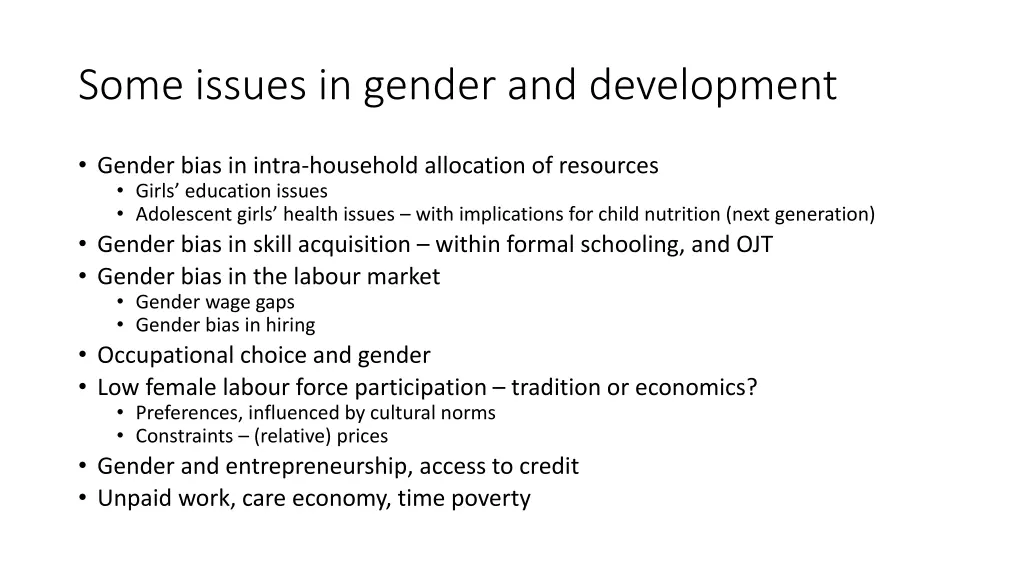 some issues in gender and development