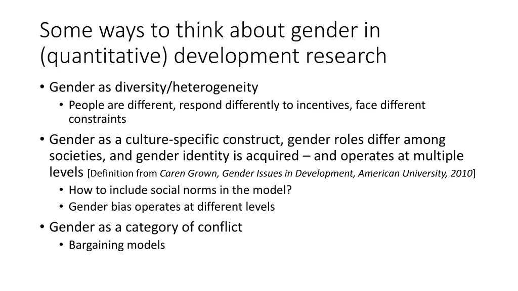 some ways to think about gender in quantitative