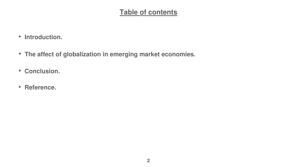 table of contents