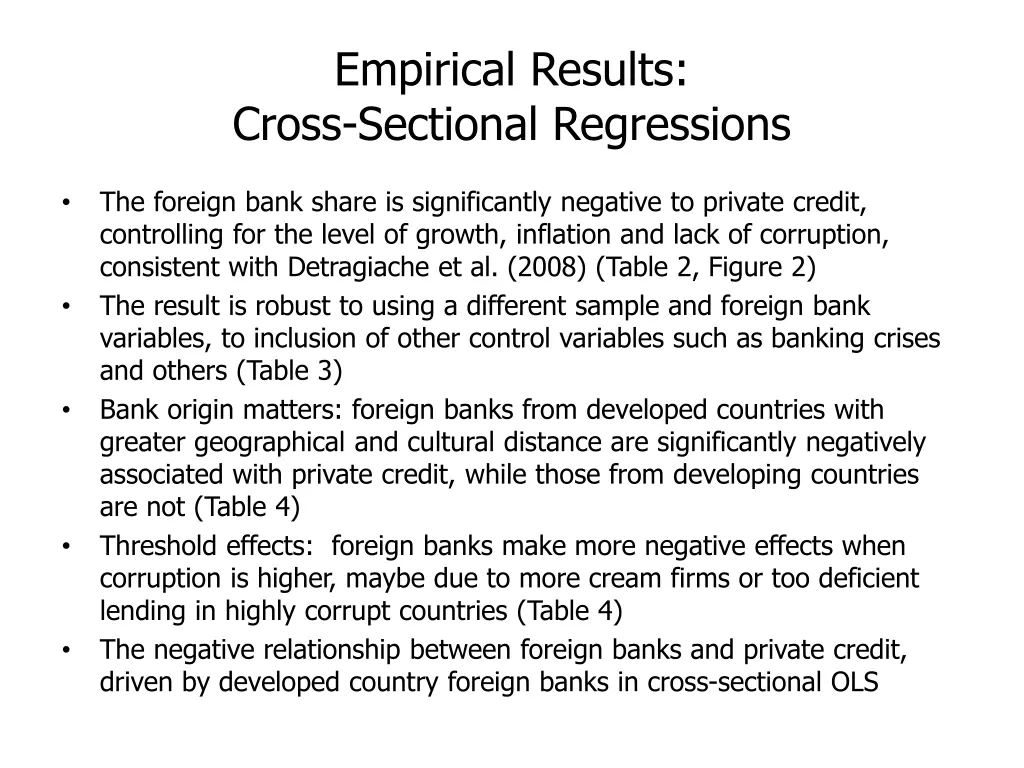 empirical results cross sectional regressions
