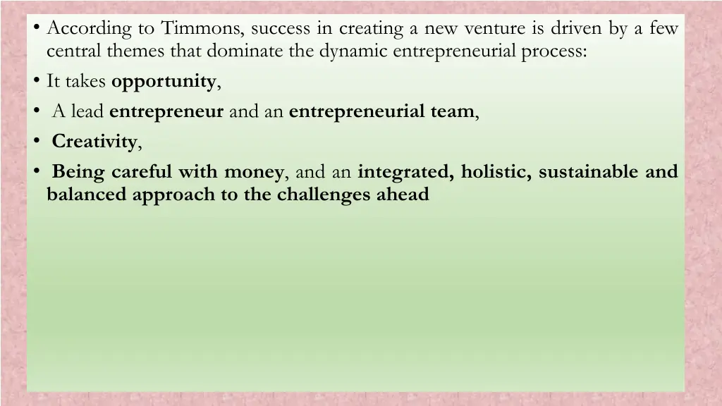 according to timmons success in creating