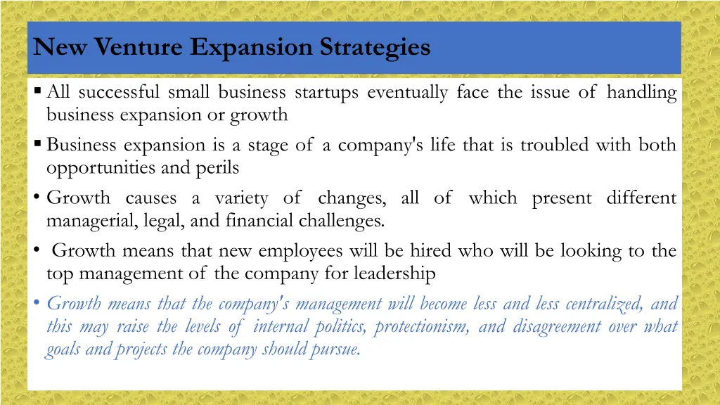 new venture expansion strategies