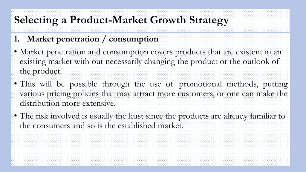 selecting a product market growth strategy