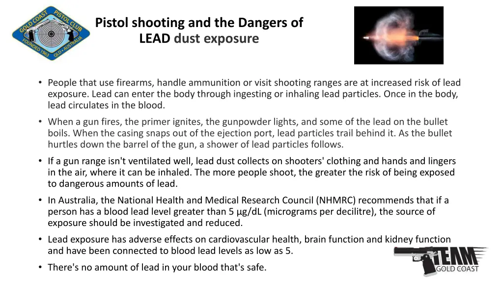 pistol shooting and the dangers of lead dust