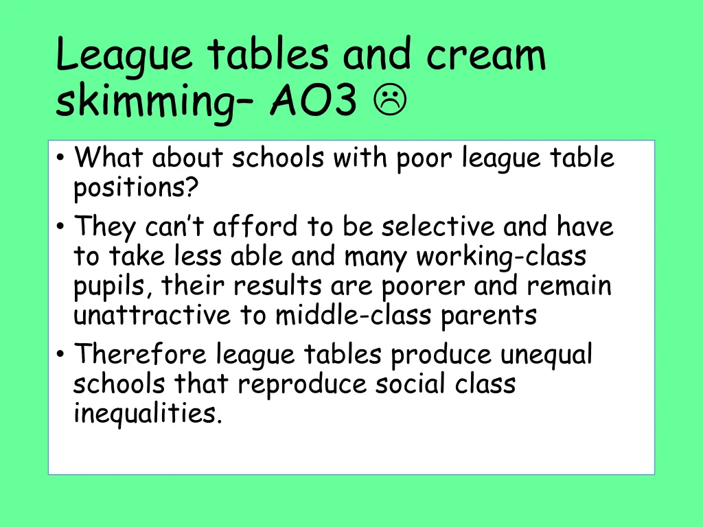 league tables and cream skimming ao3 what about