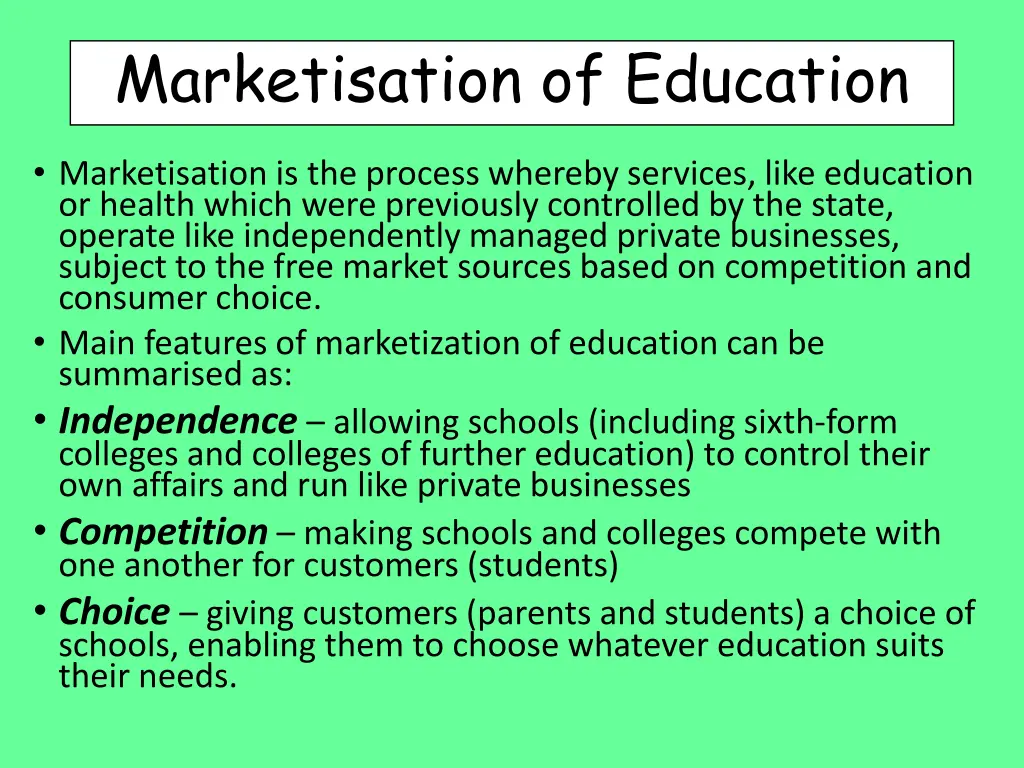 marketisation of education