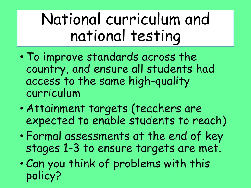 national curriculum and national testing