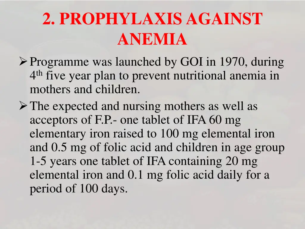 2 prophylaxis against anemia programme