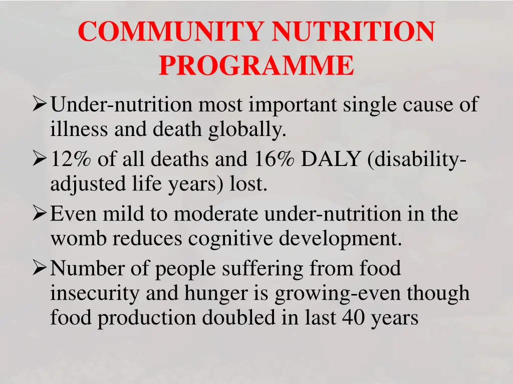 community nutrition programme under nutrition