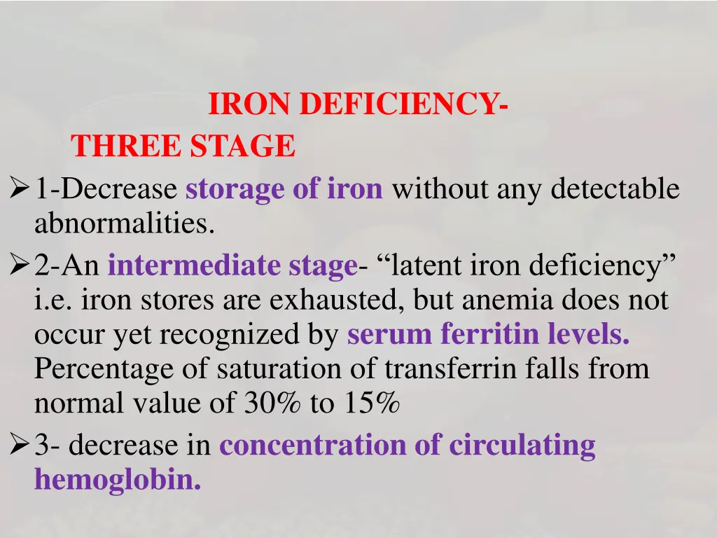 iron deficiency three stage 1 decrease storage