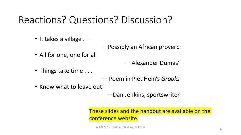 reactions questions discussion
