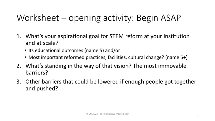 worksheet opening activity begin asap