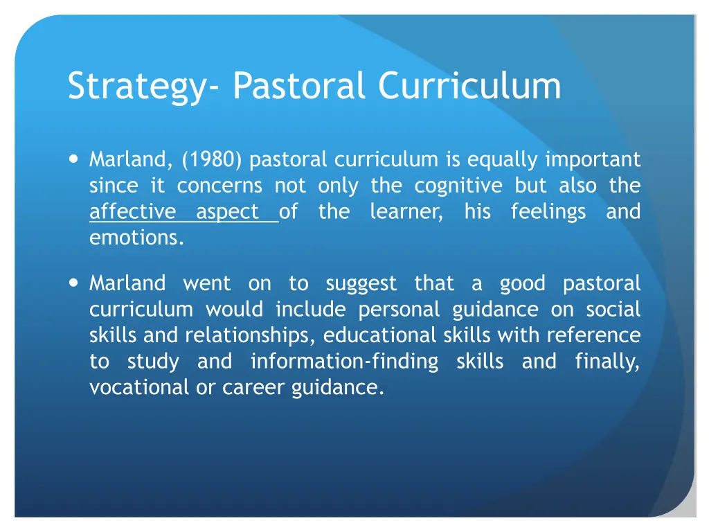 strategy pastoral curriculum