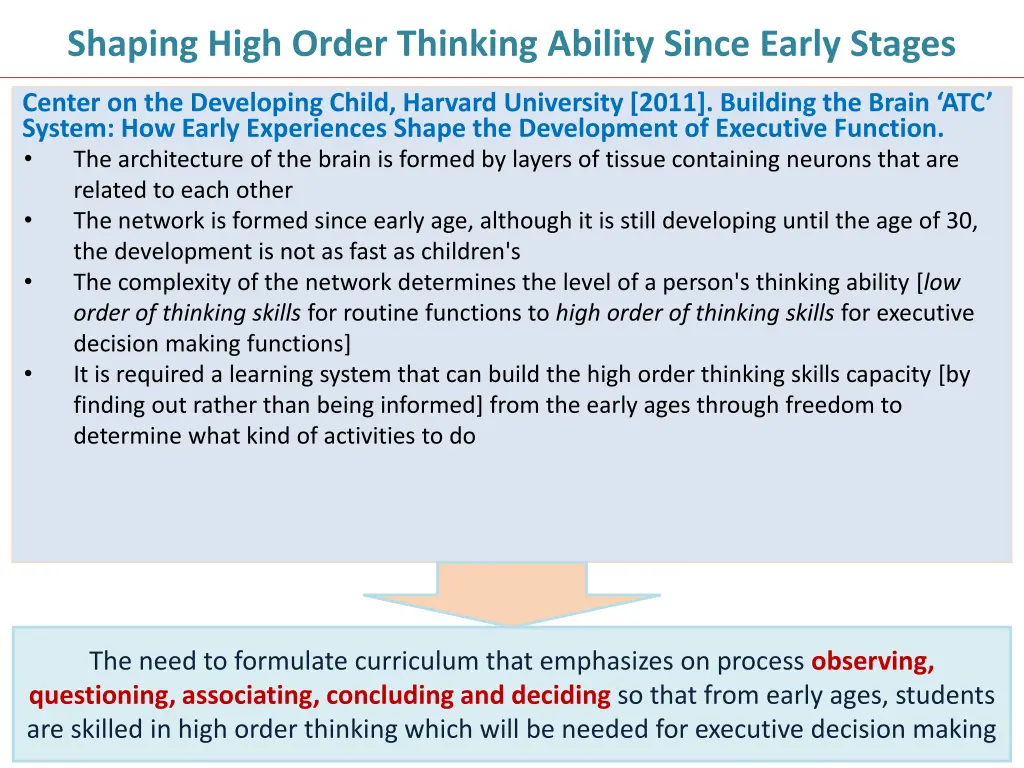 shaping high order thinking ability since early