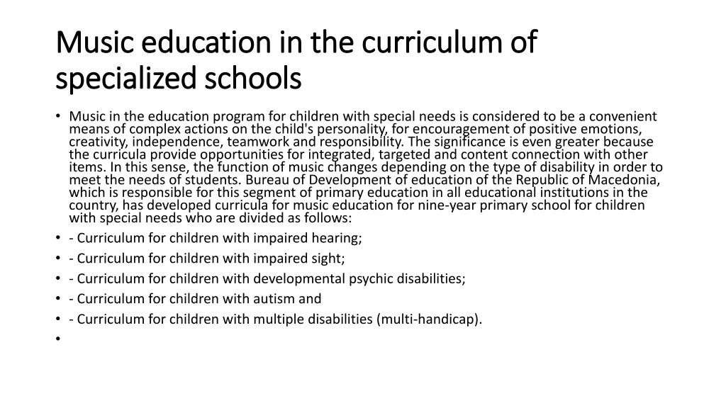 music education in the curriculum of music
