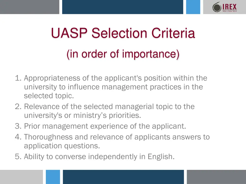 uasp selection criteria