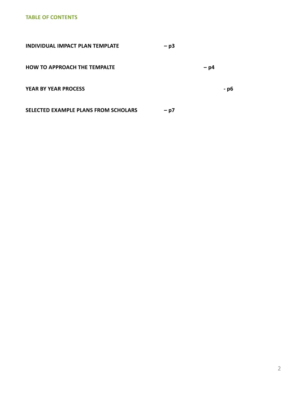 table of contents