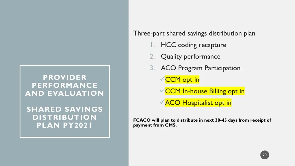 three part shared savings distribution plan