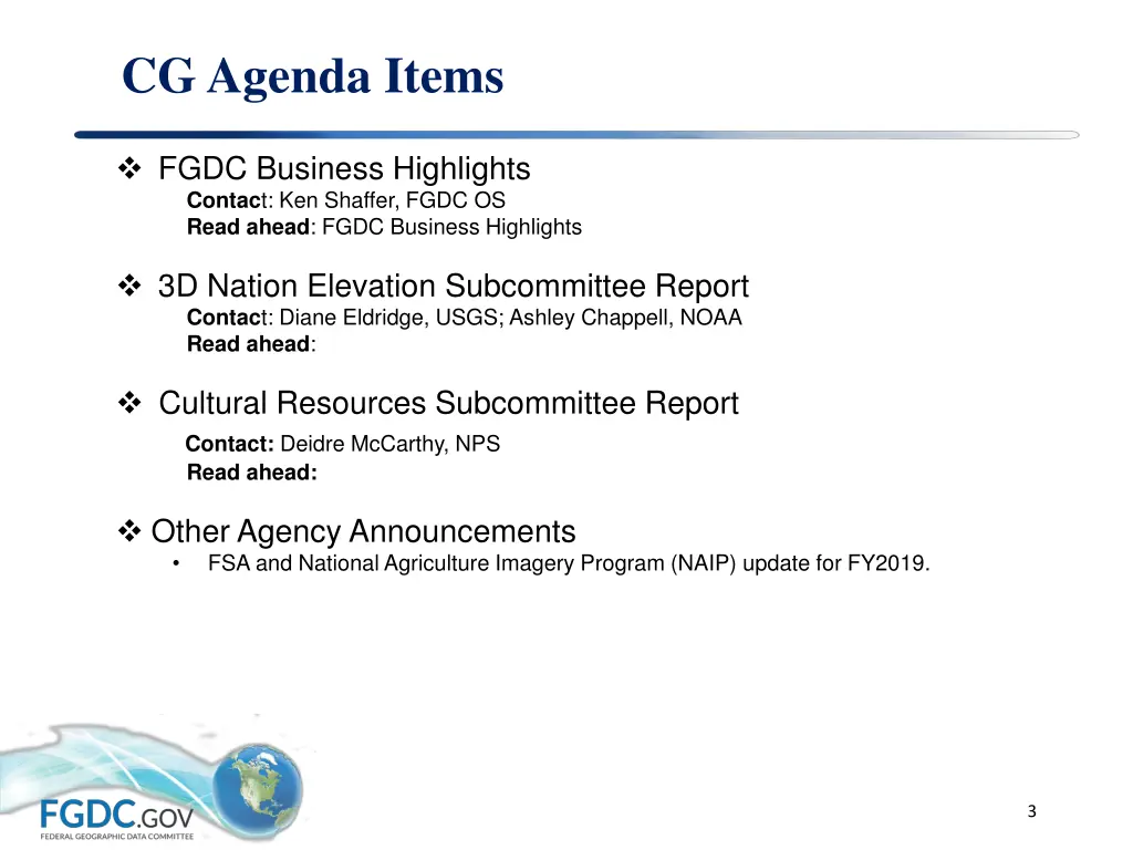 cg agenda items