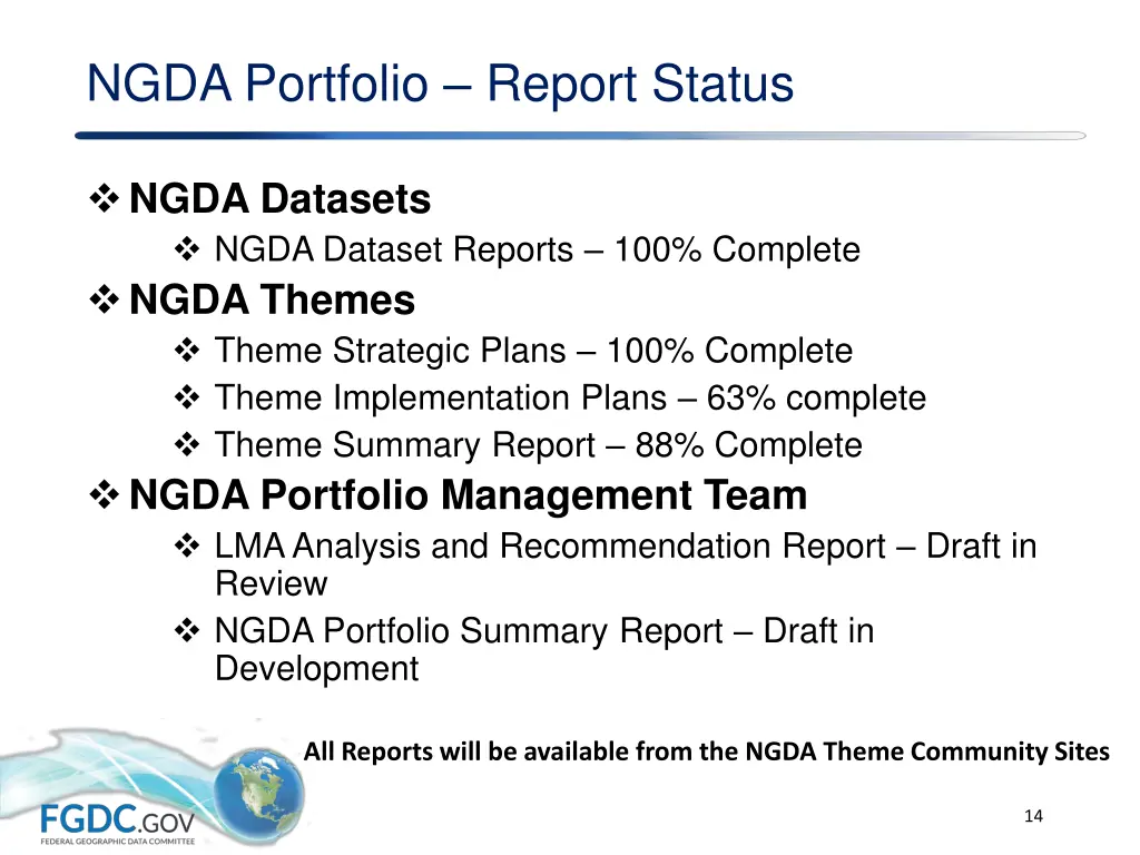 ngda portfolio report status
