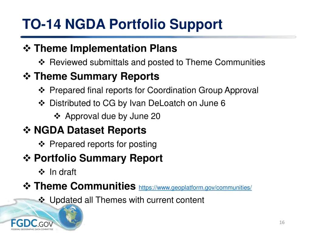 to 14 ngda portfolio support