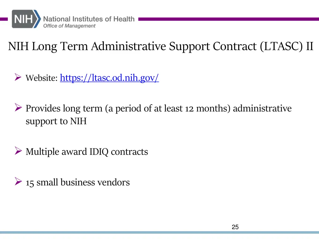 nih long term administrative support contract