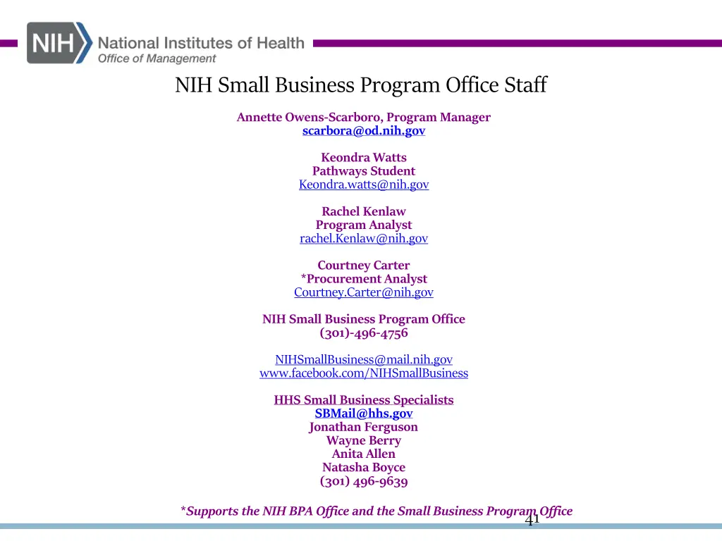 nih small business program office staff