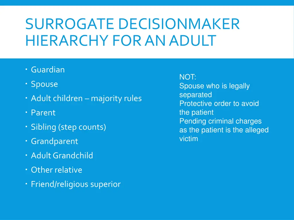 surrogate decisionmaker hierarchy for an adult