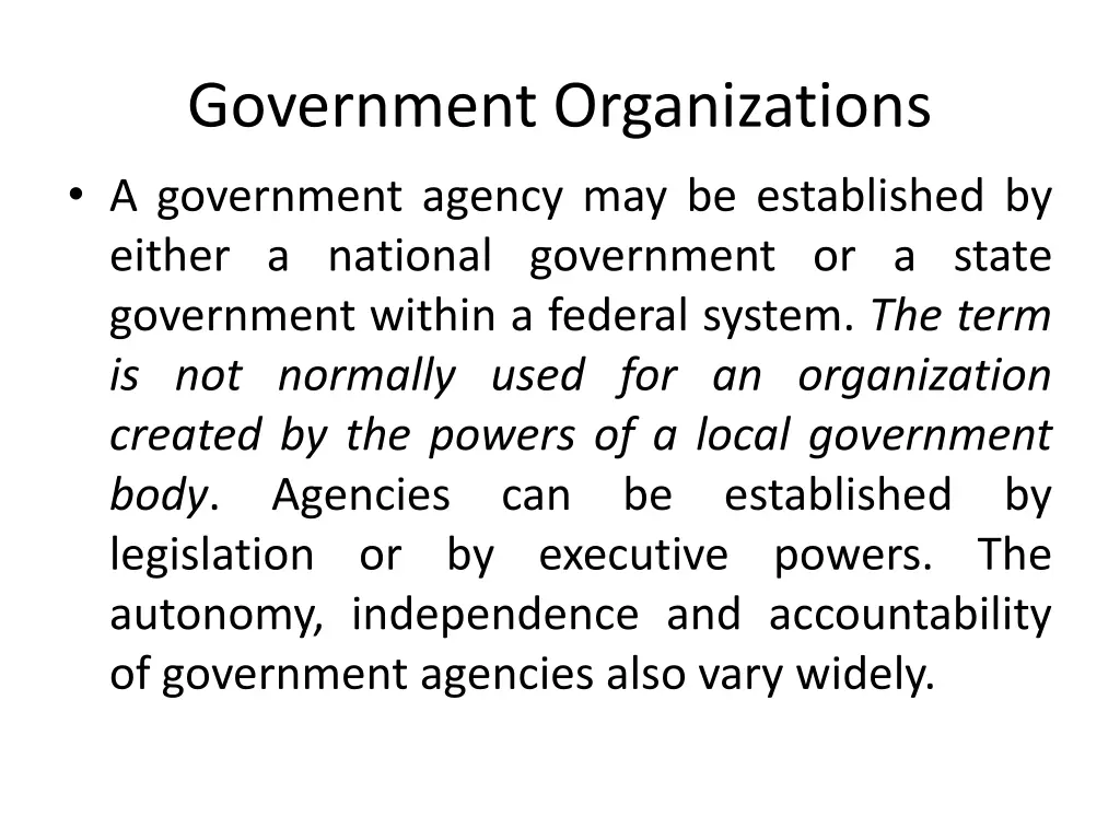 government organizations a government agency