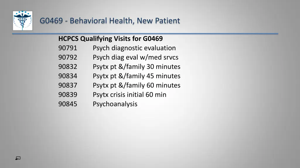 g0469 behavioral health new patient
