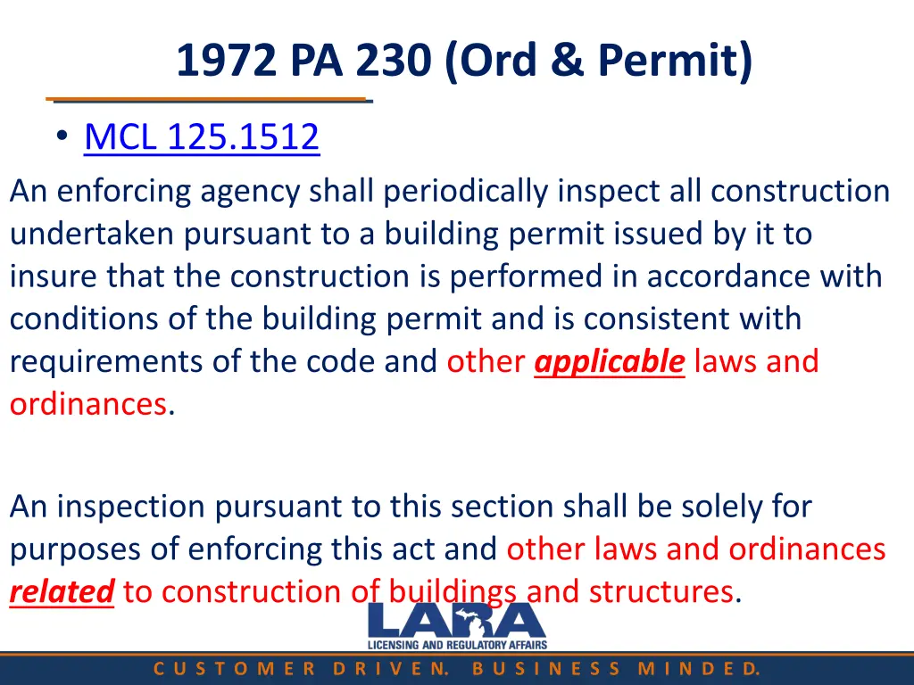 1972 pa 230 ord permit 1