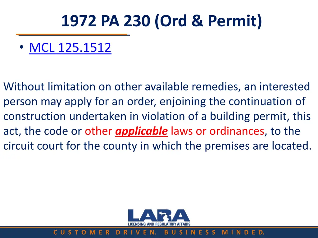 1972 pa 230 ord permit 4