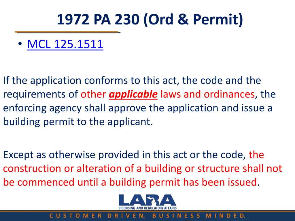 1972 pa 230 ord permit