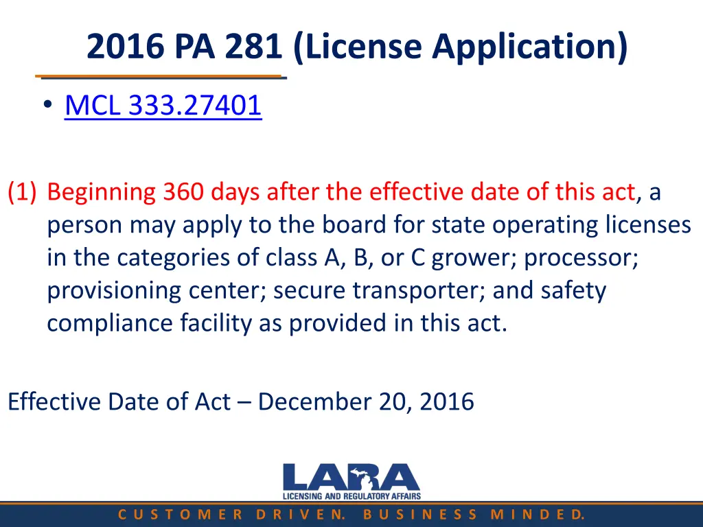 2016 pa 281 license application