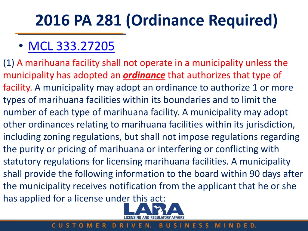 2016 pa 281 ordinance required