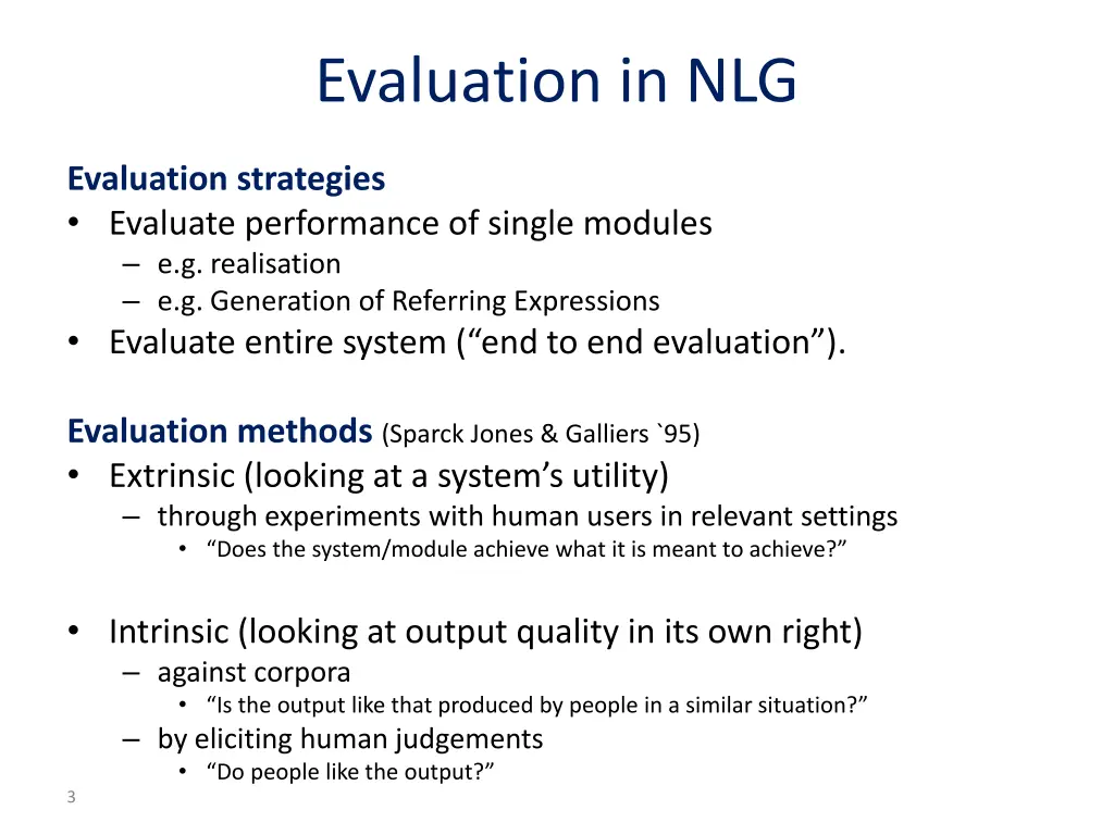 evaluation in nlg