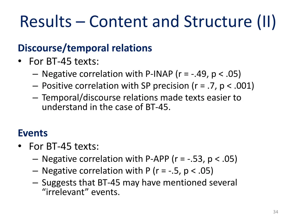 results content and structure ii