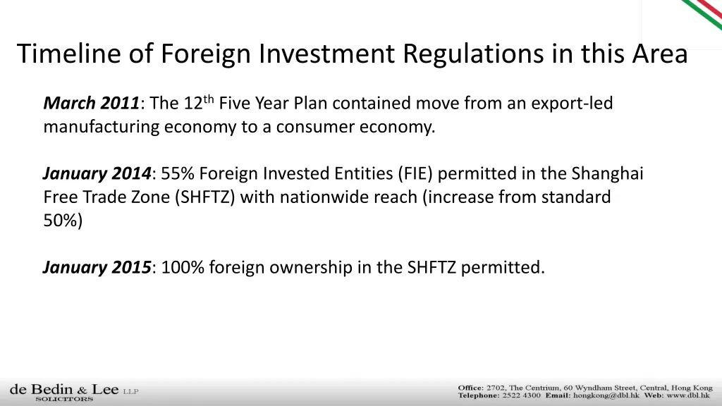 timeline of foreign investment regulations 1