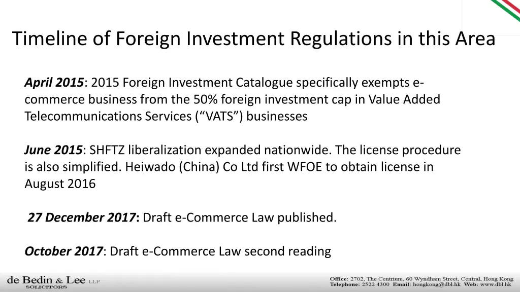 timeline of foreign investment regulations 2