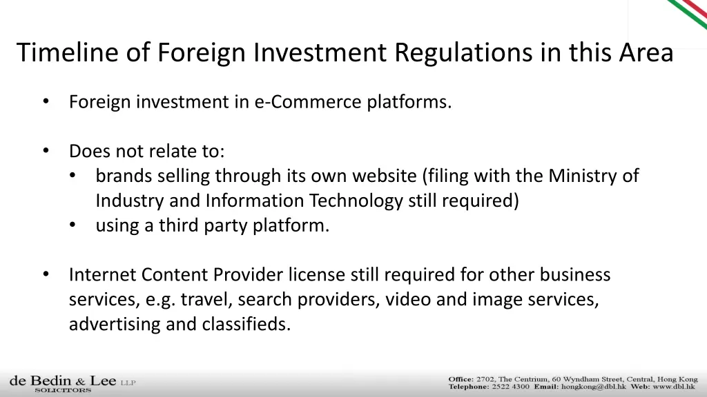 timeline of foreign investment regulations