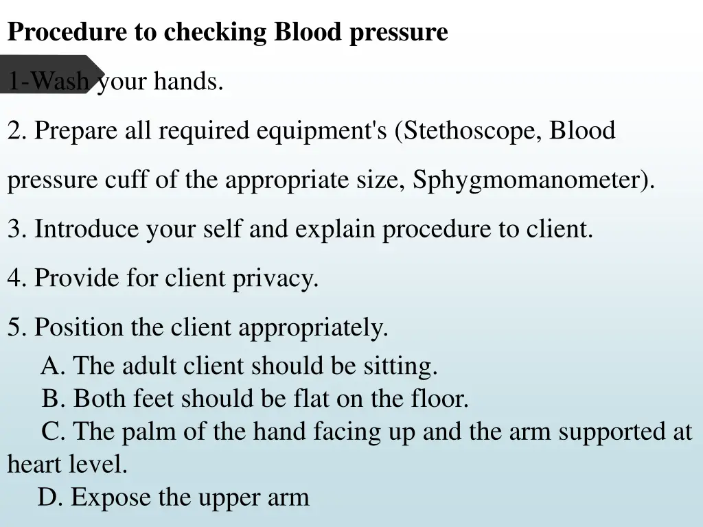 procedure to checking blood pressure