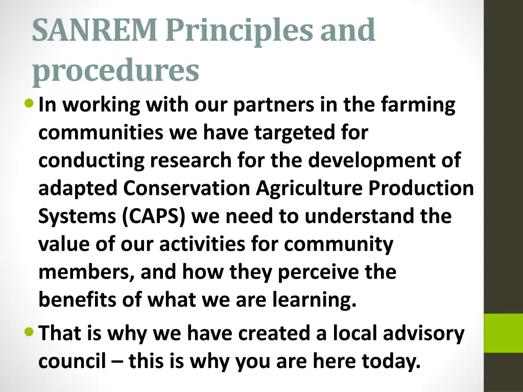 sanrem principles and procedures in working with