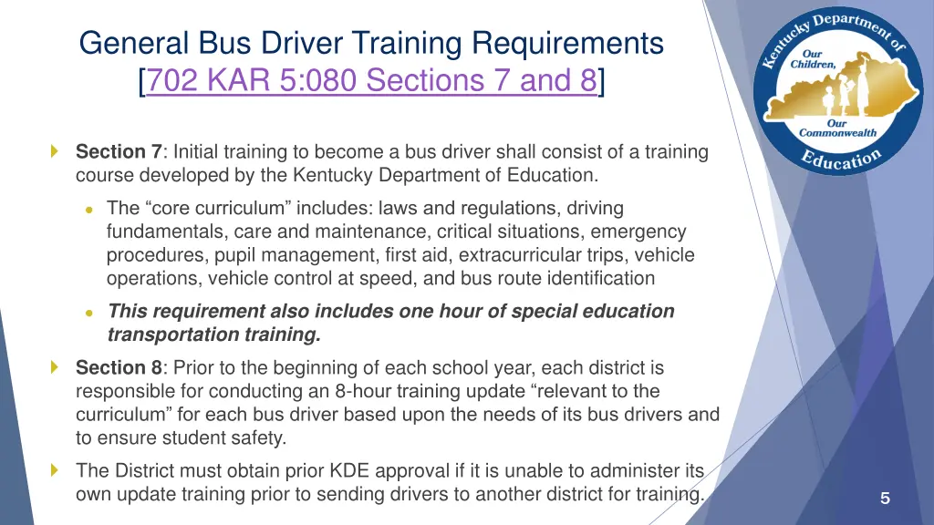 general bus driver training requirements