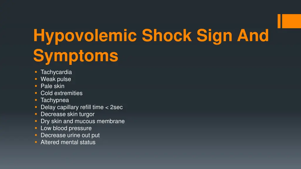 hypovolemic shock sign and symptoms
