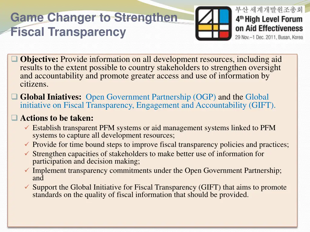 game changer to strengthen fiscal transparency