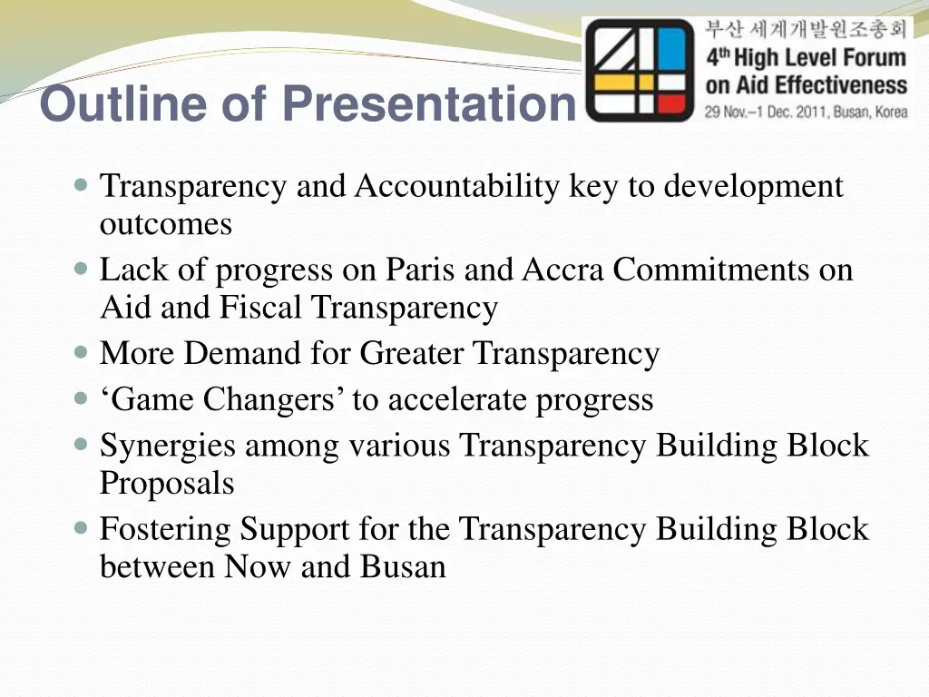 outline of presentation