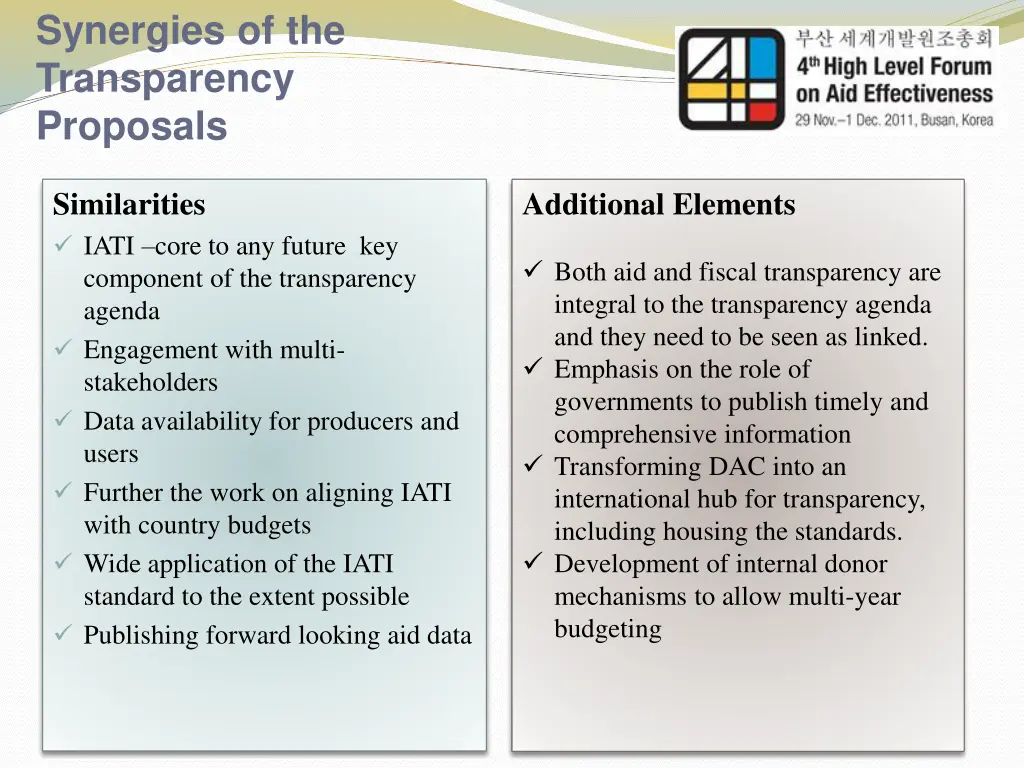 synergies of the transparency proposals