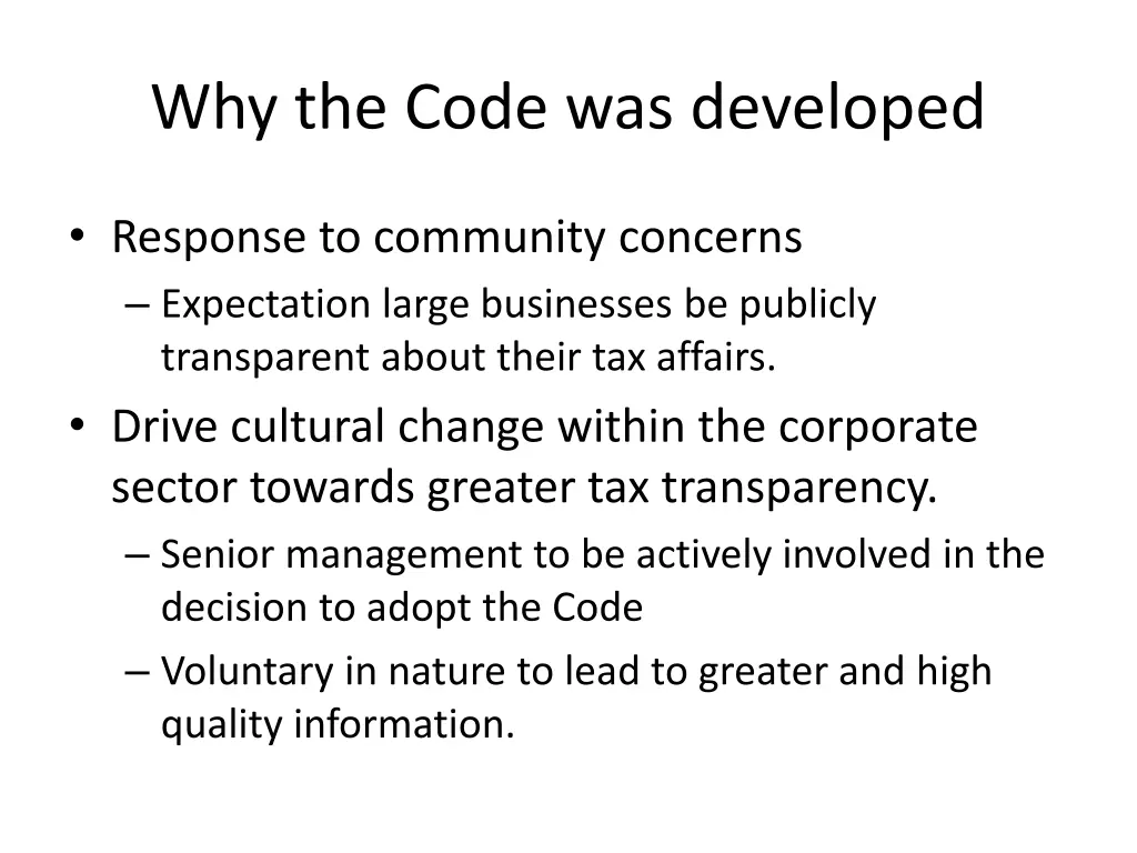 why the code was developed